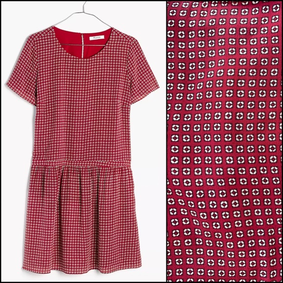 Madewell 100% Silk Pattern Print Pullover Drop-Waist Dress - Picture 2 of 16